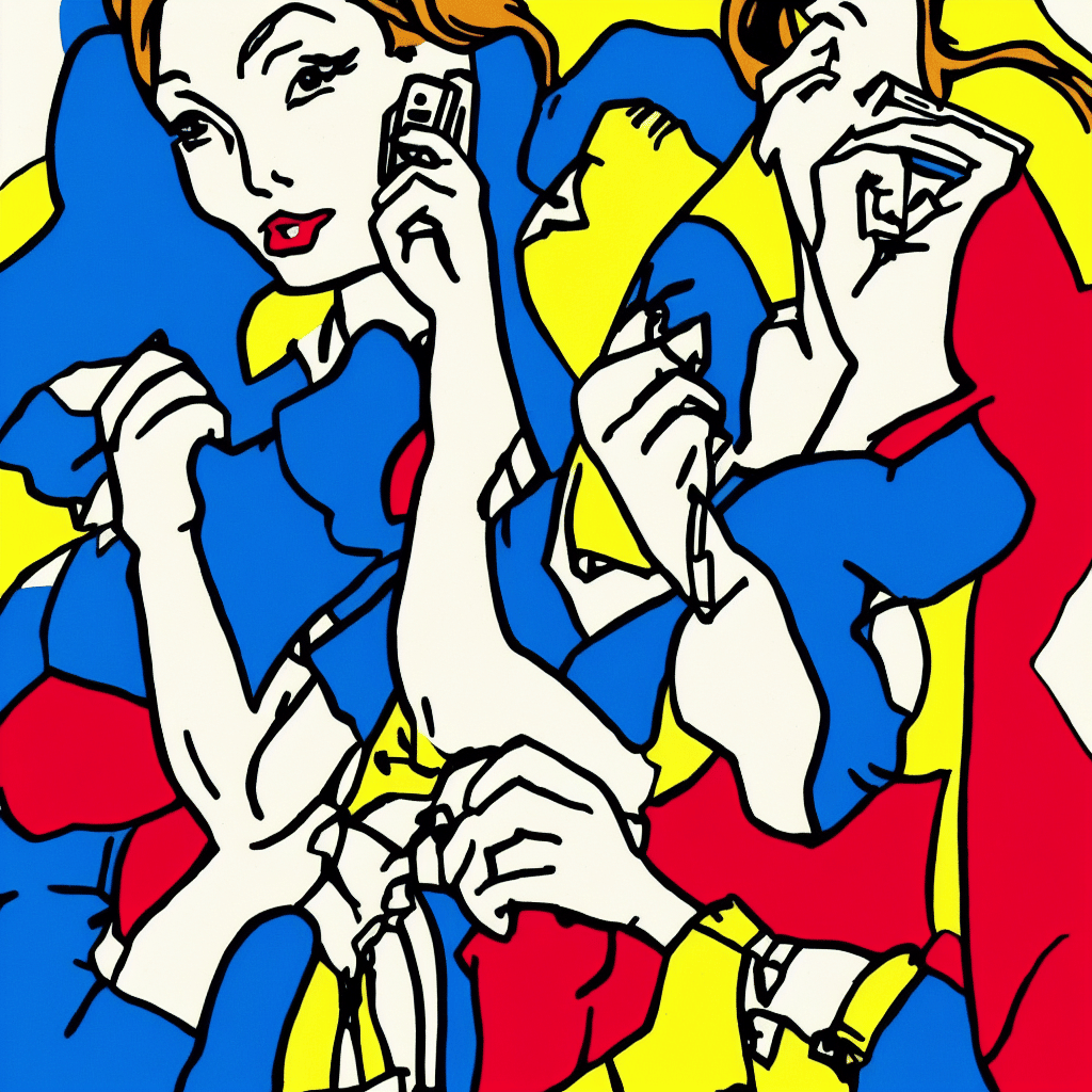 Girl on Phone - Lichtenstein Reprise by DreamStudio AI